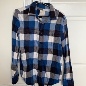 American Eagle Blue and White Plaid Button Down